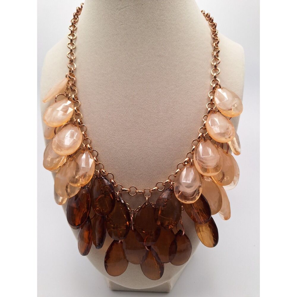 Charm cha cha necklace dangle whiskey brown peach gold tone 20 inches extender